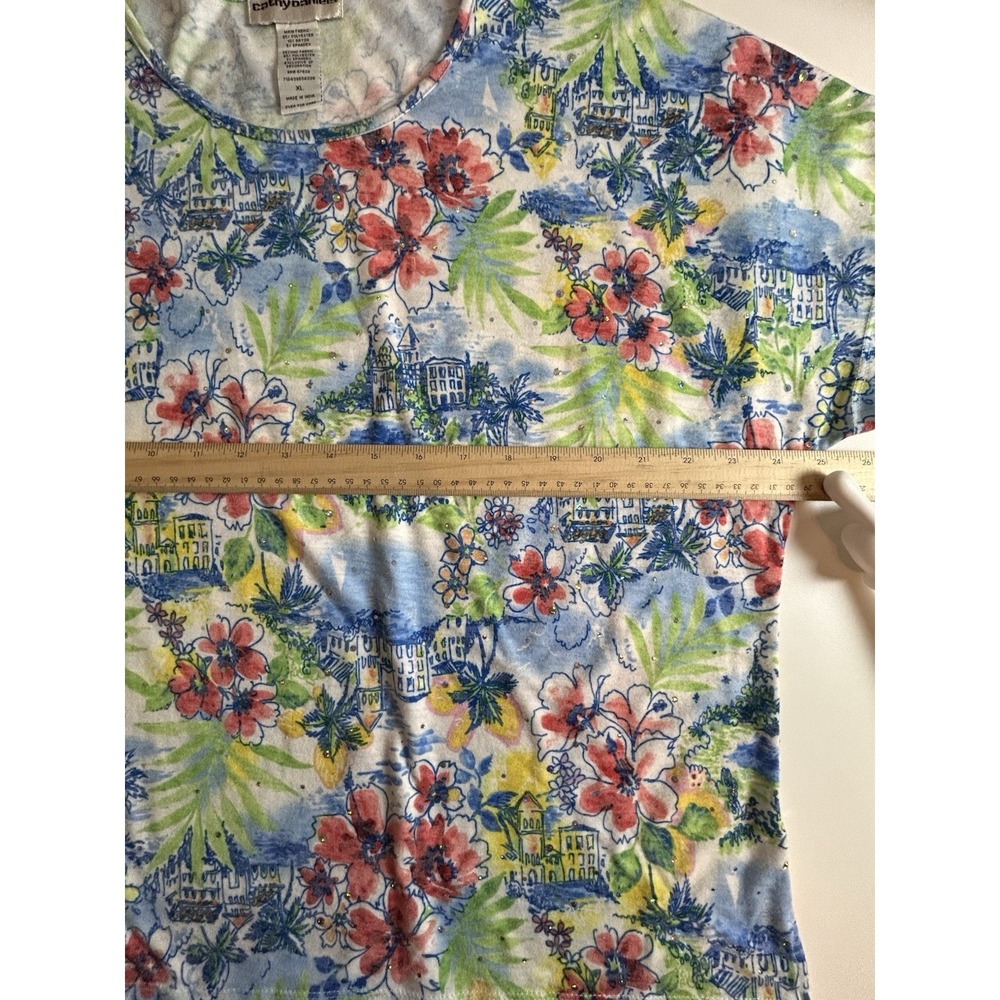 Cathy Daniels floral Sequins Blouse Short Sleeve Women size XL - Picture 7 of 10